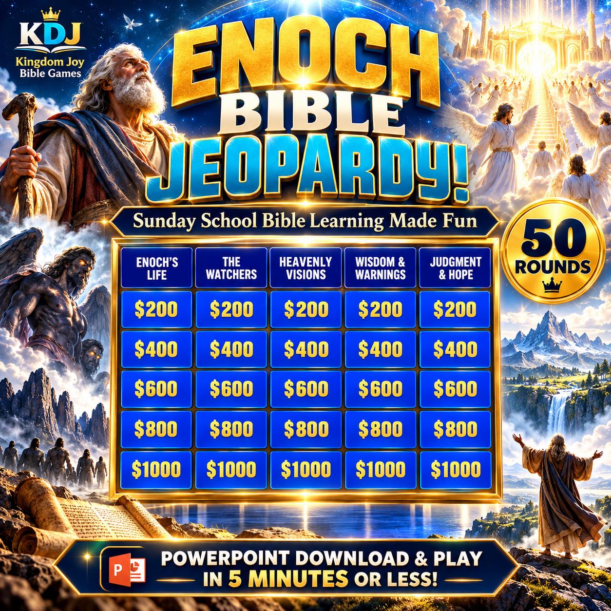Book of Enoch Bible Trivia Game | 50 Rounds | Interactive PowerPoint for Sunday School & Church cover