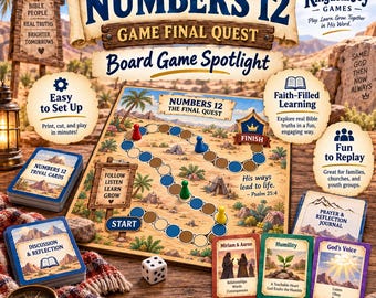 Numbers 12 Game Final Quest Bible Game, 108 Cards, Printable Christian Family Church Youth Game, Digital Download