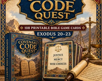 Juego bíblico Covenant Code Quest, 108 tarjetas imprimibles del Éxodo (descarga digital)