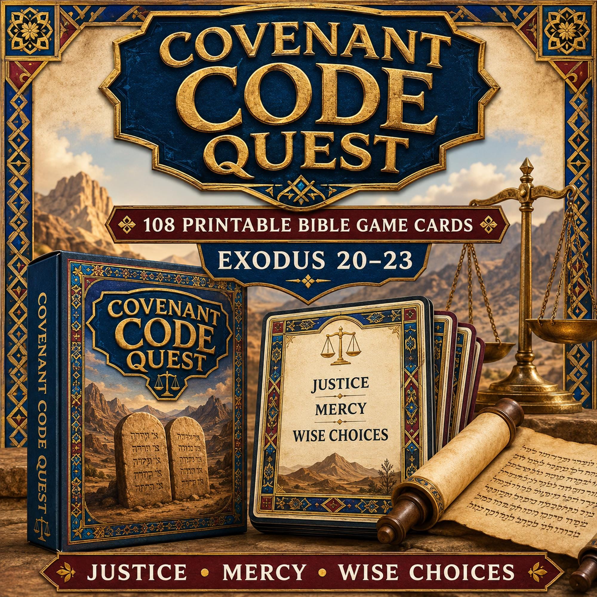 Covenant Code Quest Bible Game, 108 Printable Exodus Cards (Digital Download) cover