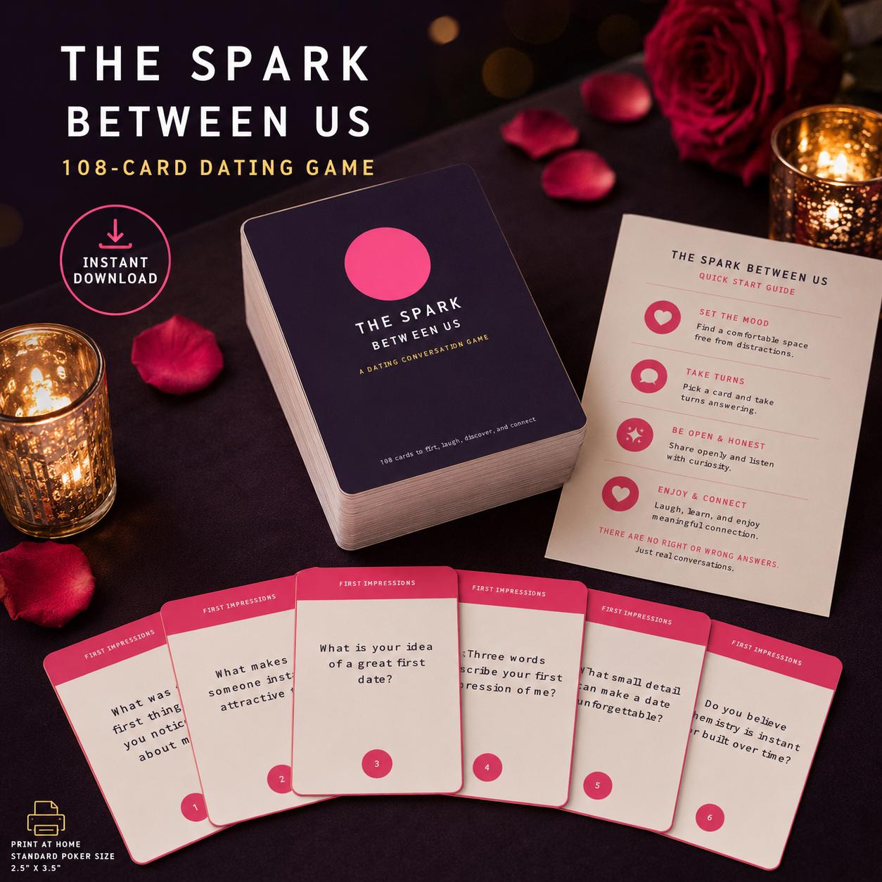 The Spark Between Us Dating Card Game, 108 Conversation Cards (Digital Download) cover