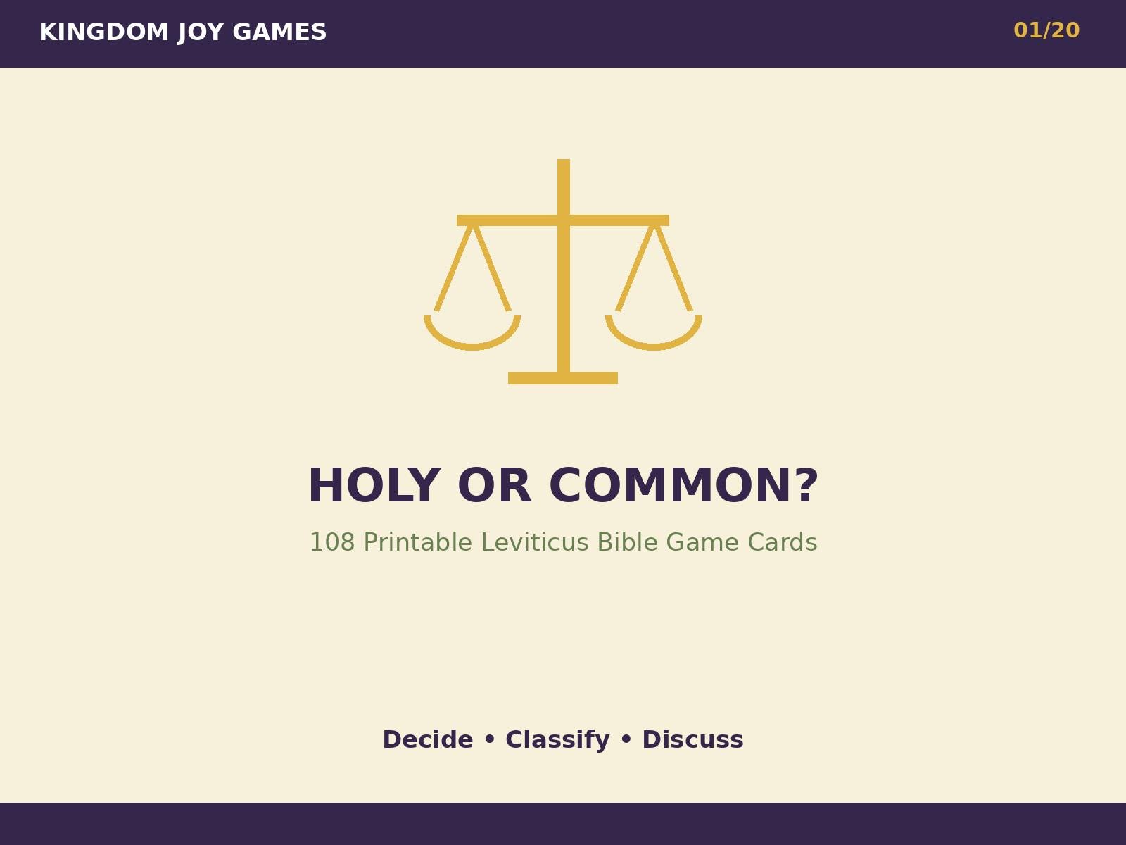 Holy or Common? Leviticus Bible Game, 108 Printable Cards (Digital Download) cover