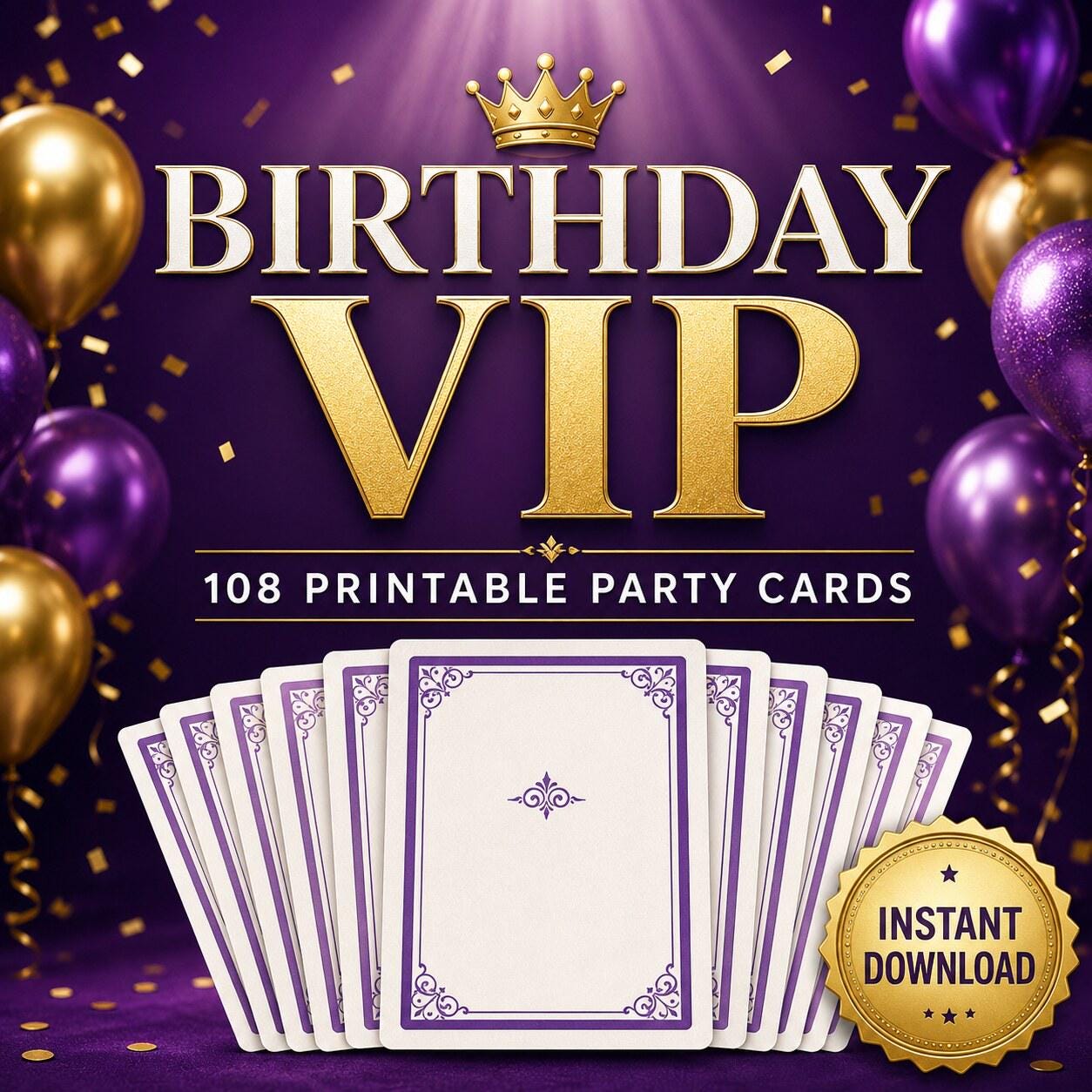 Birthday VIP Game, 108 Funny Questions, Adult Teen Activity (Digital Download) cover
