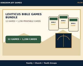Paquete de juegos bíblicos de Levítico, 12 juegos, 1296 tarjetas imprimibles, para grupos juveniles de la iglesia familiar, descarga digital.