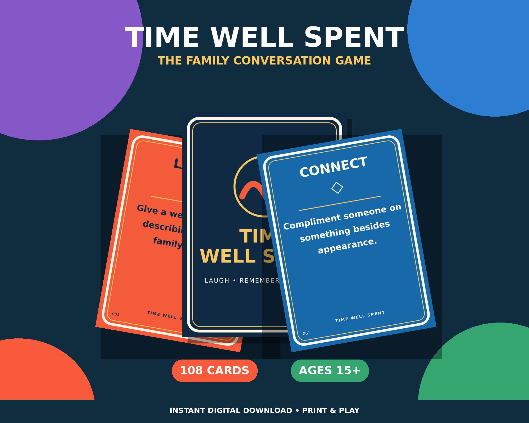 Family Conversation Card Game, 108 Questions for Teens Adults (Digital Download) cover