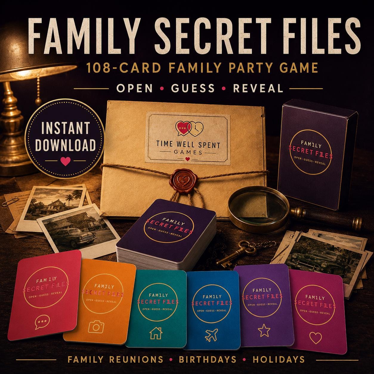 Family Secret Files: 108 Printable Conversation Cards for Reunions, Parties and Holidays cover