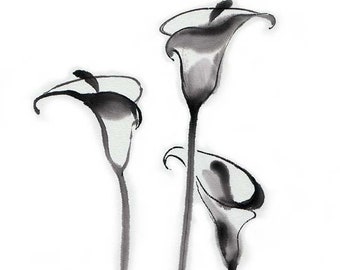 Digitale "Calla-familie", download, inktpenseel, inkttekening, Aziatische kunst, kunst aan de muur, minimalistisch, Japanse kunst, Sumi-e, cadeau voor haar