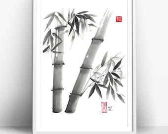 Digital "Lucky bamboo", Download, Ink Brush, Ink Drawing, Asian art, Wall art, Minimalist, Japanese Art, Sumi-e, gift