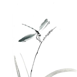 Digital &quot;Dragonfly zen&quot;, Download, Ink Brush, Ink Drawing, Asian art, Wall art, Minimalist, Japanese Art, Sumi-e, gift for her, for him