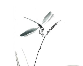 Digital "Dragonfly zen", Download, Ink Brush, Ink Drawing, Asian art, Wall art, Minimalist, Japanese Art, Sumi-e, gift for her, for him