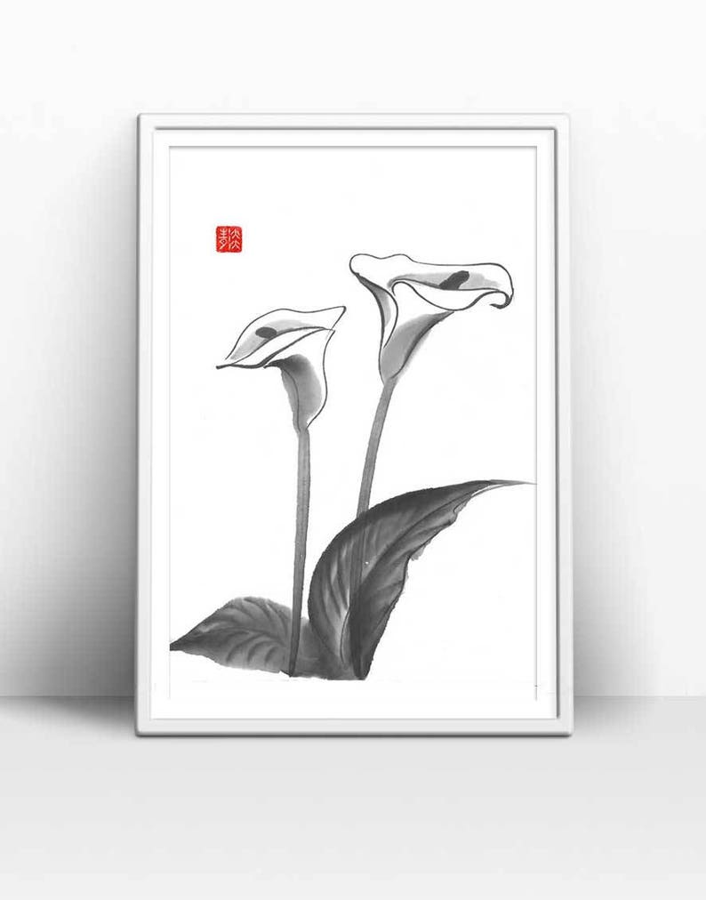 Love of Callas Japanese Sumie Original Art Asian Painting Etsy