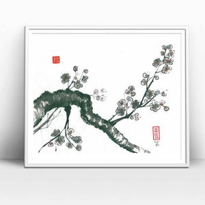 Original art &quot;Spring Cherry blossoms&quot;, Japanese art sumi-e, home decor