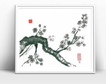 Original art "Spring Cherry blossoms", Japanese art sumi-e, home decor