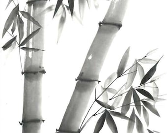 Digitale kunst "Lucky bamboo", download, inktpenseel, inkttekening, Aziatische kunst, kunst aan de muur, minimalistische, Japanse kunst, Sumi-e, cadeau