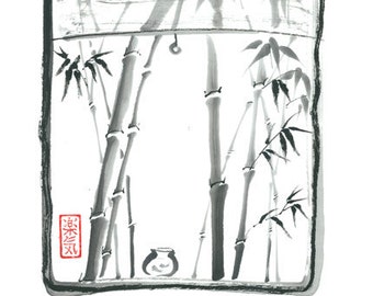 Original Sumi-e Painting "Bamboo outside my window" - Japanese art - Wall decor - ink wash - bamboo brash