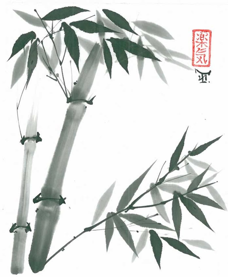 Original Art bamboo Branch Japanese Sumie Asian Painting Wall Decor