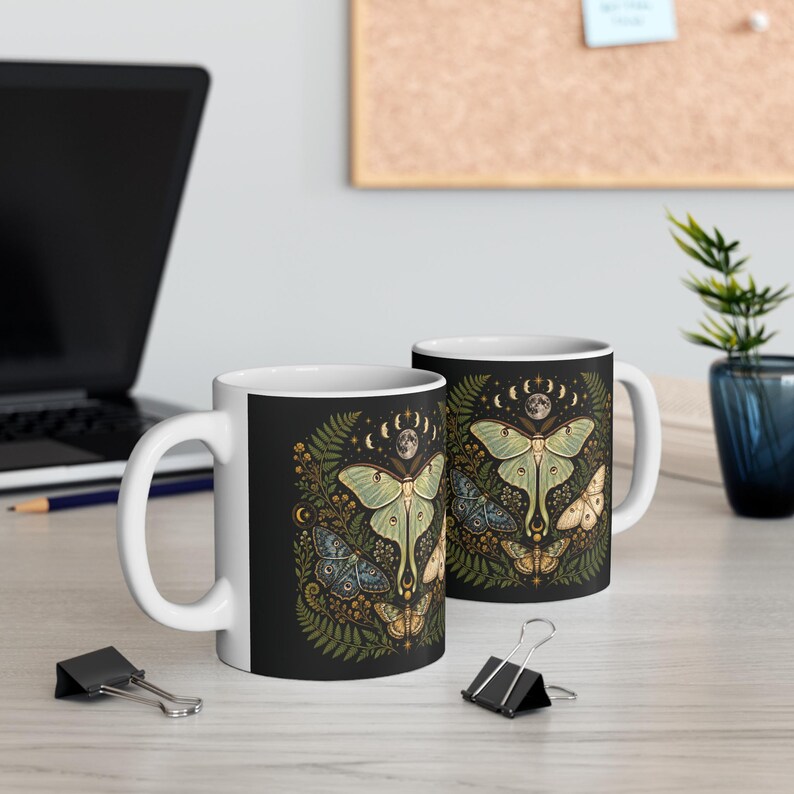 Luna Moth Moon Mug | Celestial Botanical Coffee Cup image 2