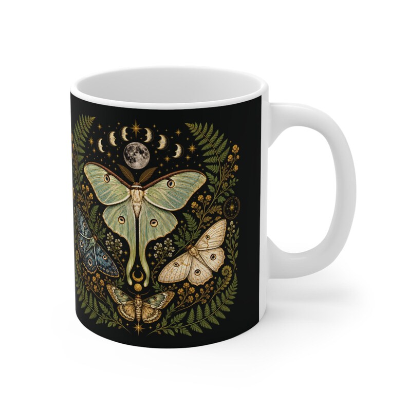 Luna Moth Moon Mug | Celestial Botanical Coffee Cup image 4