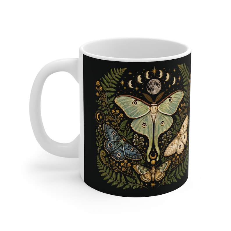 Luna Moth Moon Mug | Celestial Botanical Coffee Cup image 3