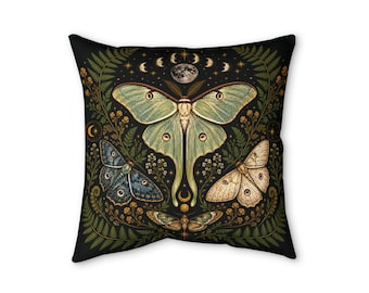 Luna Moth Throw Pillow | Moon Phase Botanical Celestial Decor