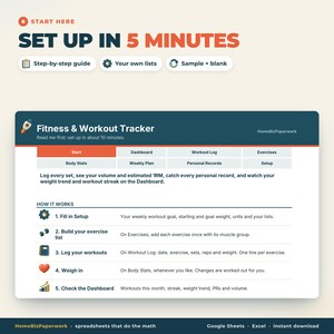 Fitness Tracker Spreadsheet Google Sheets Excel | Workout Log, Exercise Library, Body Stats, Weekly Plan, Personal Records, Gym Planner image 9