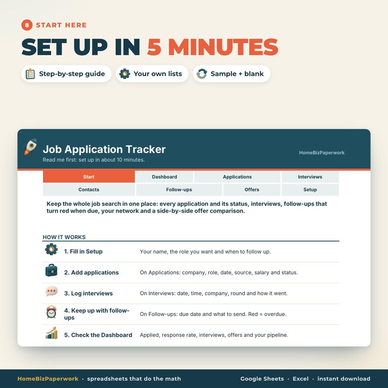 Job Application Tracker Spreadsheet Google Sheets Excel | Job Search Planner, Interview Tracker, Follow-Ups, Offer Comparison image 9