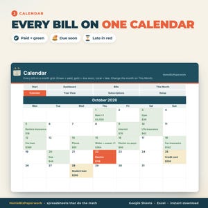 Bill Tracker Spreadsheet Google Sheets Excel | Bill Calendar, Monthly Bill Organizer, Bill Payment Checklist, Subscription Tracker image 3