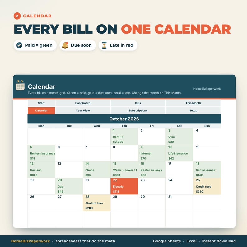 Bill Tracker Spreadsheet Google Sheets Excel | Bill Calendar, Monthly Bill Organizer, Bill Payment Checklist, Subscription Tracker image 3