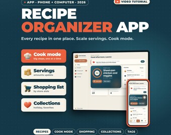 Recipe Organizer App | Digital Recipe Book, Recipe Keeper with Servings Scaler, Cook Mode, Shopping List, Recipe Collections, Offline