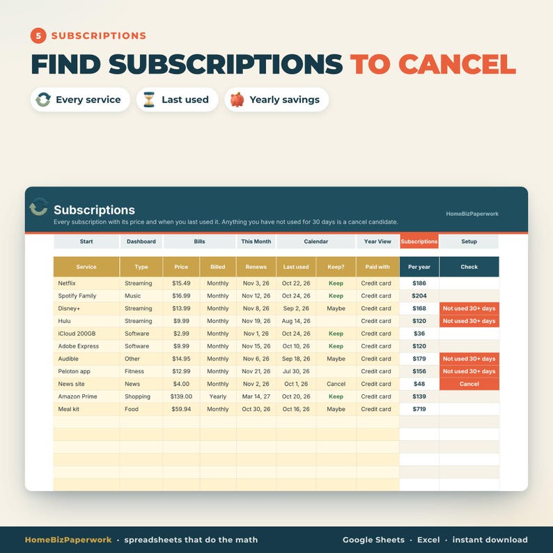 Bill Tracker Spreadsheet Google Sheets Excel | Bill Calendar, Monthly Bill Organizer, Bill Payment Checklist, Subscription Tracker image 6