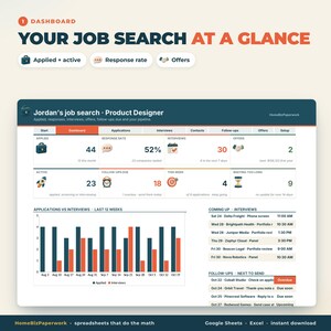 Job Application Tracker Spreadsheet Google Sheets Excel | Job Search Planner, Interview Tracker, Follow-Ups, Offer Comparison image 2
