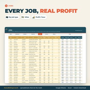 Pianificatore aziendale per tuttofare con Fogli Google Excel / Calcolatore di preventivi, Preventivi per clienti, Monitoraggio lavori, Fatture, Profitto orario immagine 5