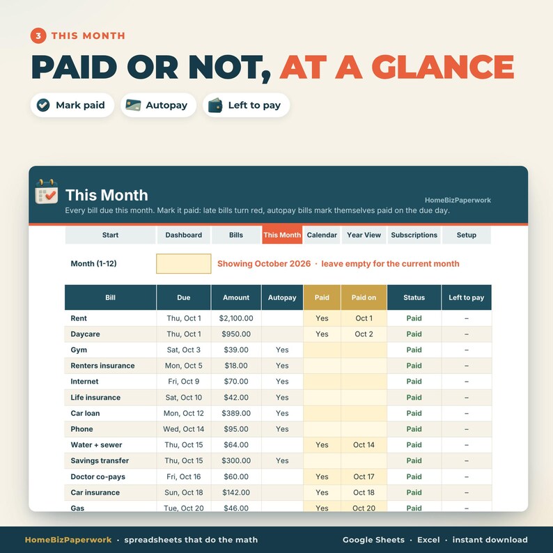Bill Tracker Spreadsheet Google Sheets Excel | Bill Calendar, Monthly Bill Organizer, Bill Payment Checklist, Subscription Tracker image 4