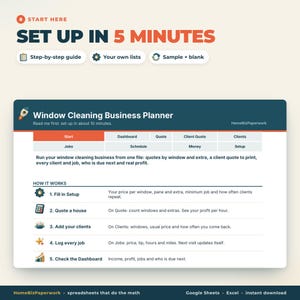 Bedrijfsplanner voor ramenreiniging in Google Sheets/Excel | Prijs per raam, offerte voor de klant, klantvolgsysteem, planning, winst afbeelding 9