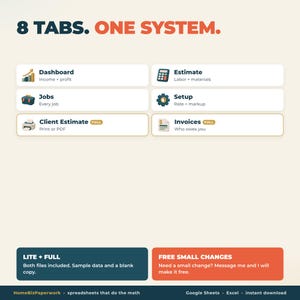 Pianificatore aziendale per tuttofare con Fogli Google Excel / Calcolatore di preventivi, Preventivi per clienti, Monitoraggio lavori, Fatture, Profitto orario immagine 10