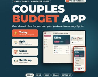 Application de budget pour couples | Planificateur de budget partagé pour deux, répartition des factures selon les revenus, objectifs d'épargne communs, suivi des comptes, hors ligne