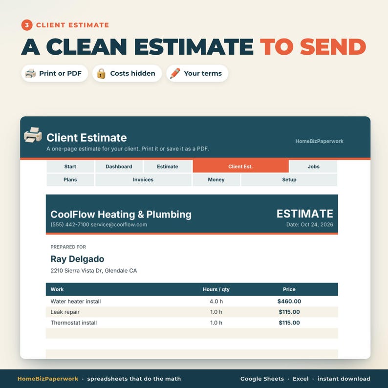 HVAC Plumbing Contractor Tracker Google Sheets Excel | Job Estimate Calculator, Maintenance Plans, Job Tracker, Invoices, Profit image 4