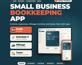 Small Business Bookkeeping App | Income and Expense Tracker, Mileage Log, Invoice Tracker, Profit and Loss, Quarterly Tax Planner
