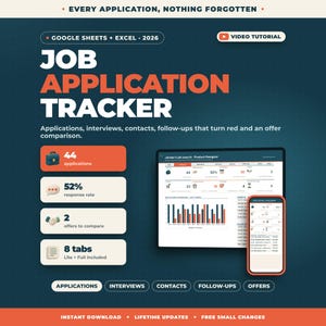 Job Application Tracker Spreadsheet Google Sheets Excel | Job Search Planner, Interview Tracker, Follow-Ups, Offer Comparison image 1