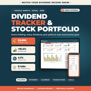 Dividend Tracker Spreadsheet Google Sheets Excel | Stock Portfolio Tracker, Dividend Calendar, Investment Tracker, Passive Income Goal
