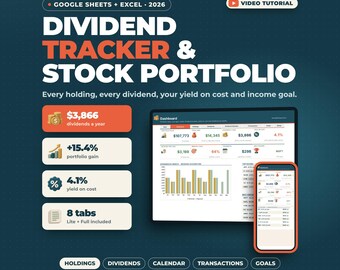 Dividenden-Tracker-Tabelle (Google Sheets, Excel) | Aktienportfolio-Tracker, Dividendenkalender, Investitions-Tracker, Ziel für passives Einkommen