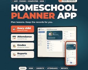Homeschool Planner App | Lesson Planner, Attendance Tracker, Grade Book, Reading Log, Printable Report Card, Works Offline on Phone
