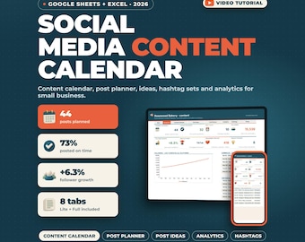 Social-Media-Content-Kalender (Google Sheets, Excel) | Post-Planer, Instagram- und TikTok-Planer, Hashtags, Analyse-Tracker