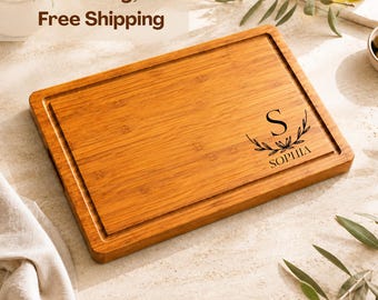 Personalized Dark  Bamboo Cutting Board, Custom Charcuterie Boards. Engraved Kitchen Serving Tray Accessories, Unique Xmas Housewarming Gift