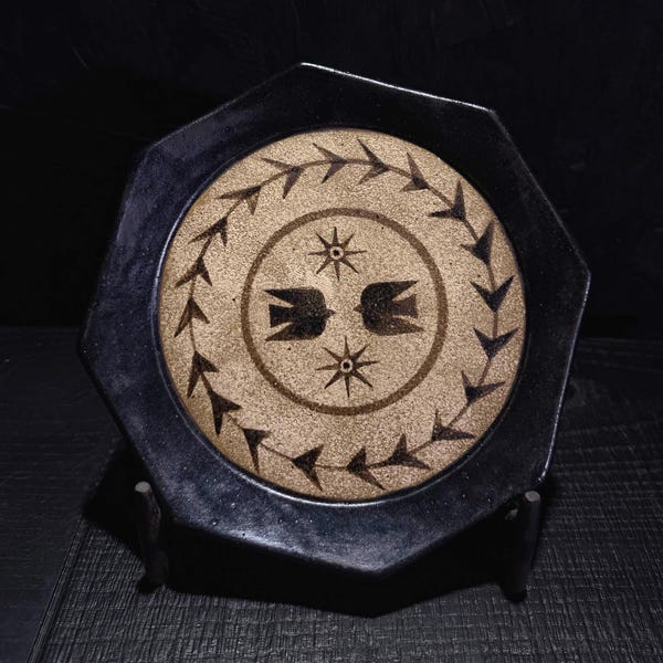 Bird Sun Octagonal Plate, Jingdezhen Handmade, Rustic Pottery, Nature Decor, Housewarming Gift