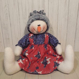 Handmade Americana Snowman Doll: Patriotic Farmhouse Decor