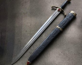 Replica di spada lunga medievale forgiata a mano / Acciaio ad alto tenore di carbonio / Fodero in legno / Per esposizione fantasy e cosplay