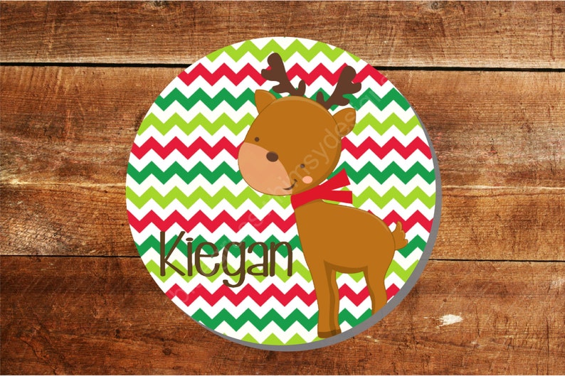 Chevron Reindeer Plate 10 Personalized Melamine Plate name or monogram