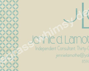Khaki, Blue Custom Monogram Business Cards