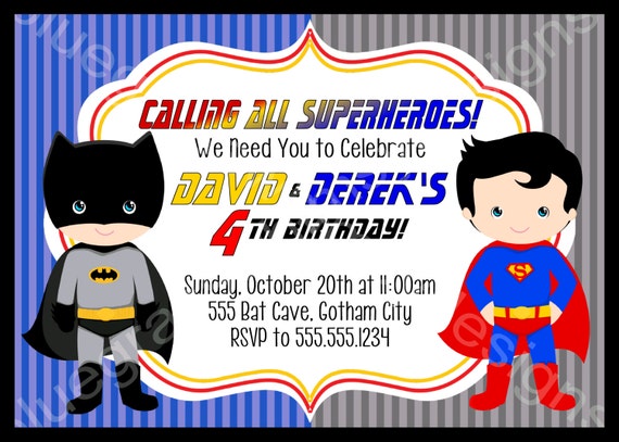 Batman Superman Super Heros Marvel Invitation Anniversaire Etsy Batman Superman Super Heros Marvel Invitation Anniversaire Etsy